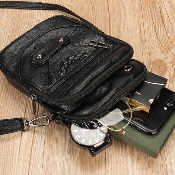 Boho Vegan Leather Braided Zipper Crossbody Bag - Picture 8 of 9